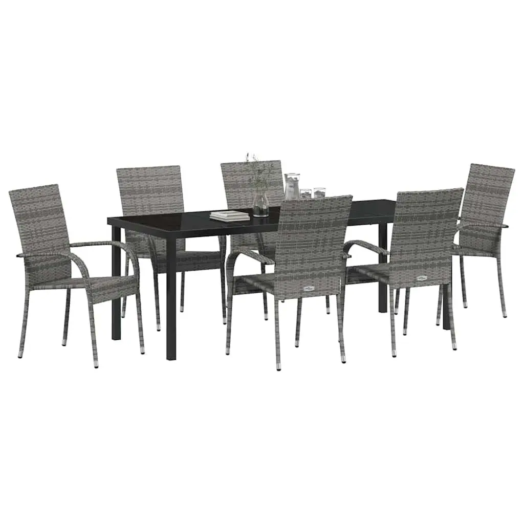 Garden Dining Set 7 Piece Grey Outdoor Furniture Patio Rattan Steel Frame
