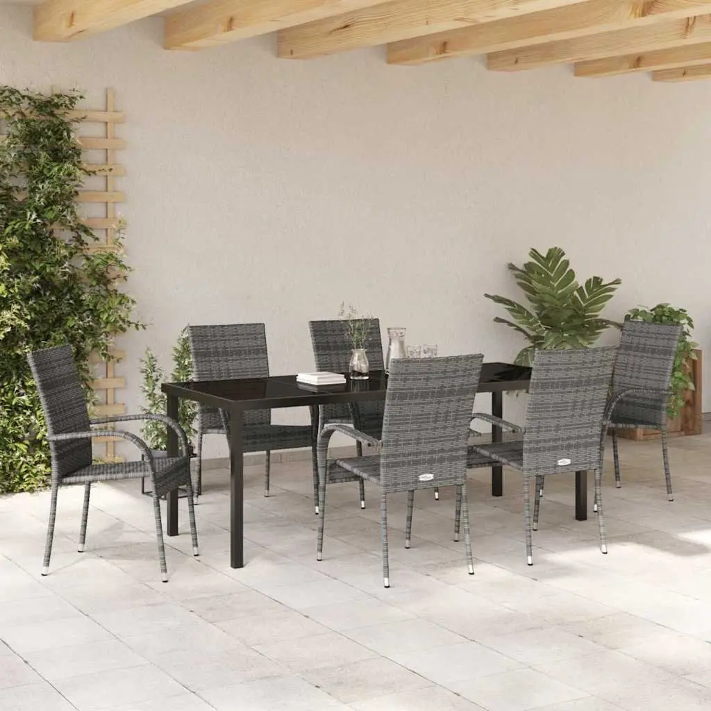 Garden Dining Set 7 Piece Grey Outdoor Furniture Patio Rattan Steel Frame