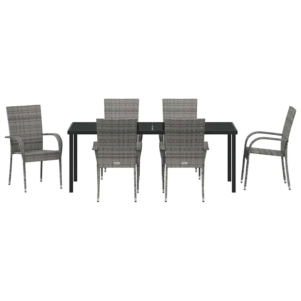 Garden Dining Set 7 Piece Grey Outdoor Furniture Patio Rattan Steel Frame