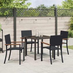 5 Piece Outdoor Dining Set with Black Steel and Rattan