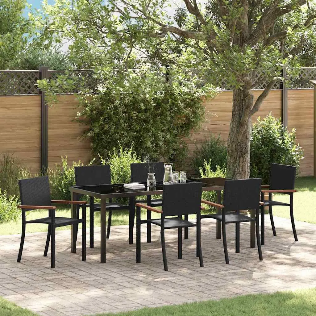7-Piece Black Steel Frame Garden Dining Set