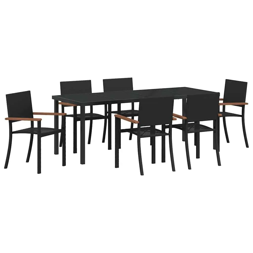 7-Piece Black Steel Frame Garden Dining Set