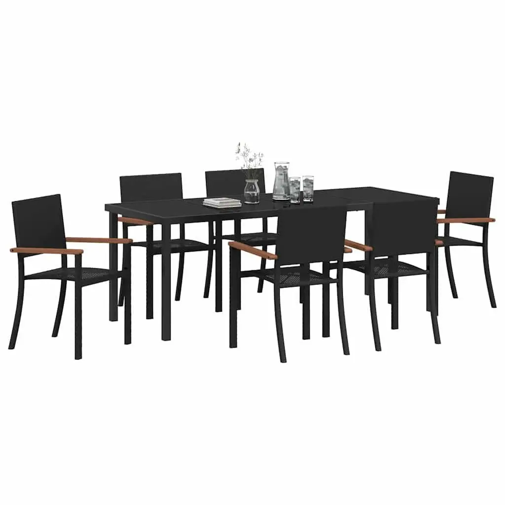7-Piece Black Steel Frame Garden Dining Set
