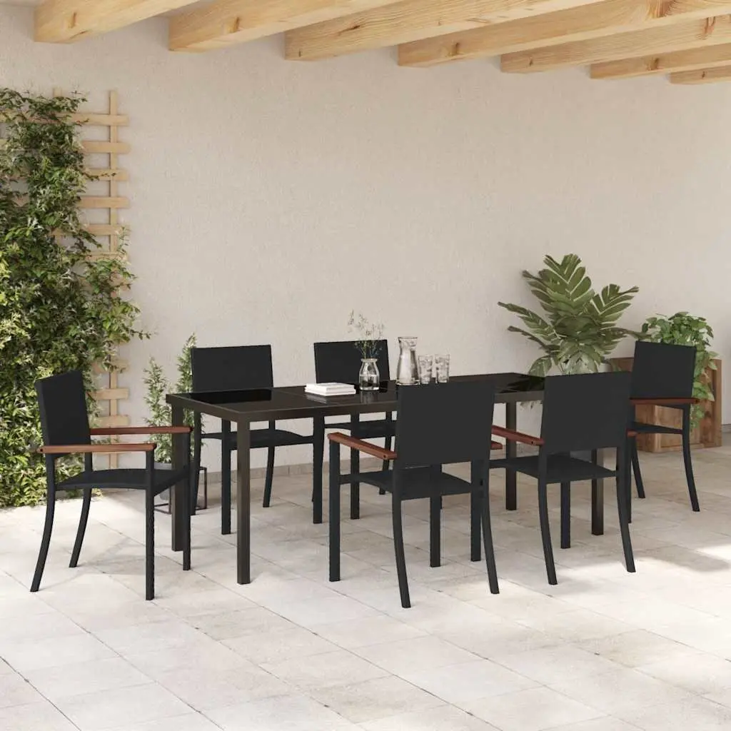 7-Piece Black Steel Frame Garden Dining Set