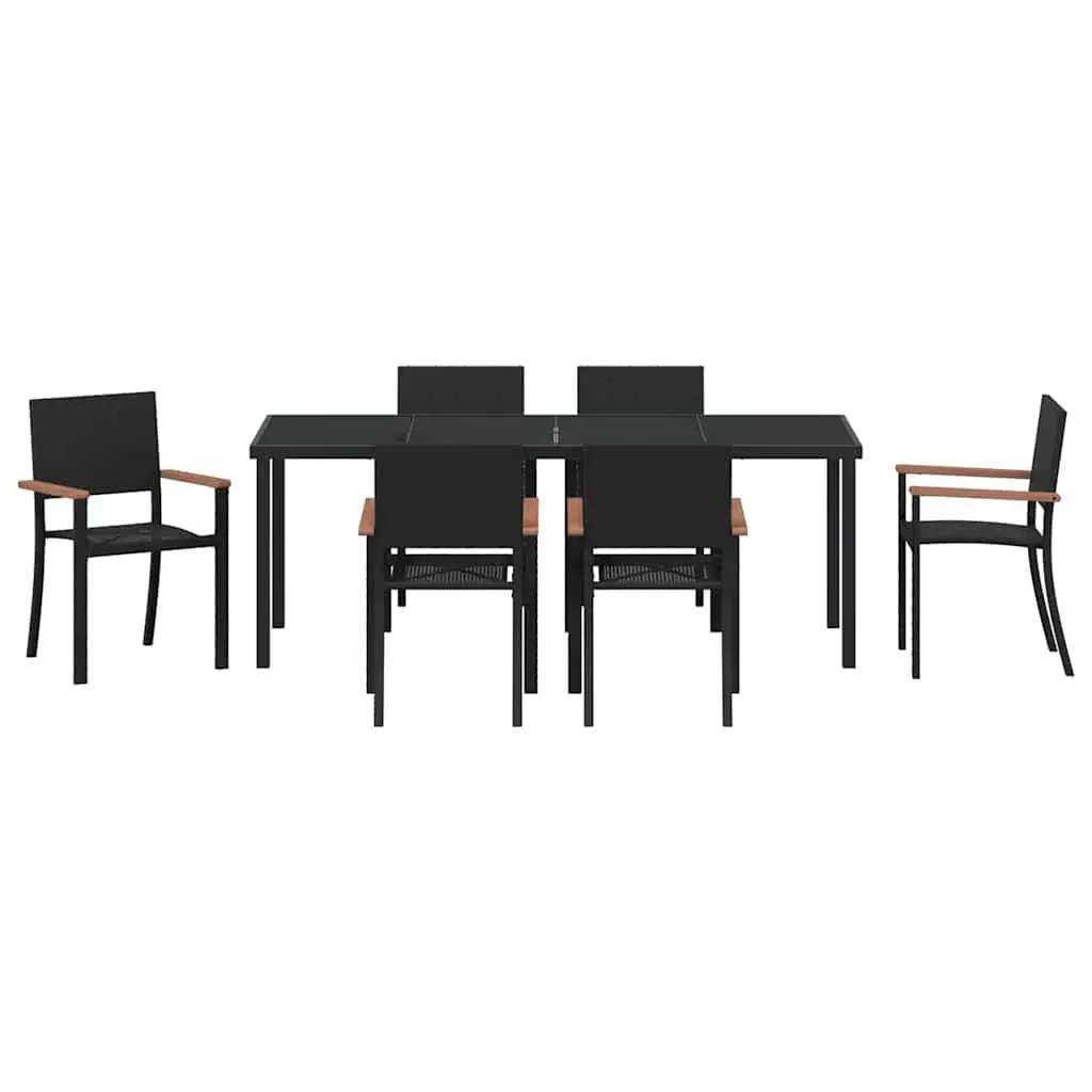7-Piece Black Steel Frame Garden Dining Set