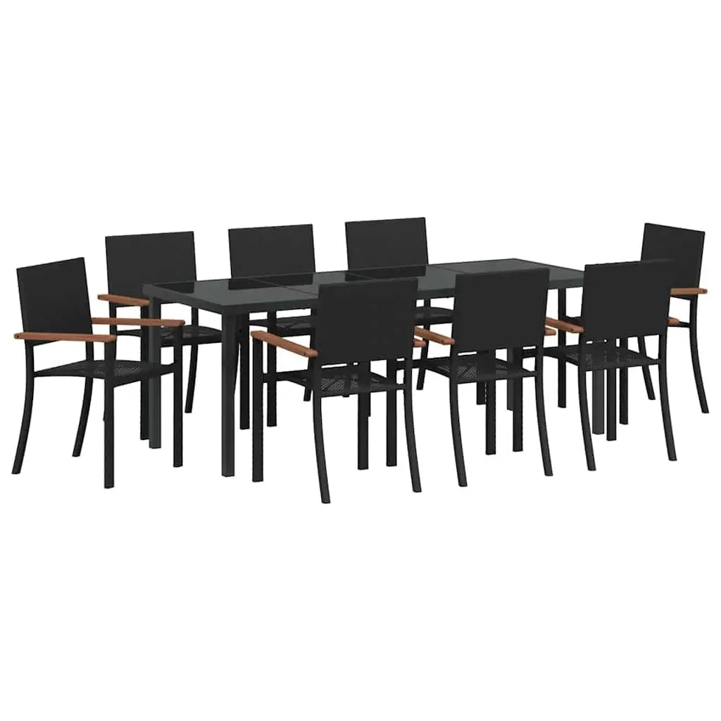 9-Piece Black Steel Garden Dining Set