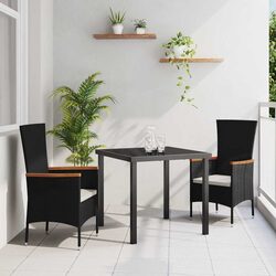 3-Piece Garden Dining Set with Steel Frame and Glass Table