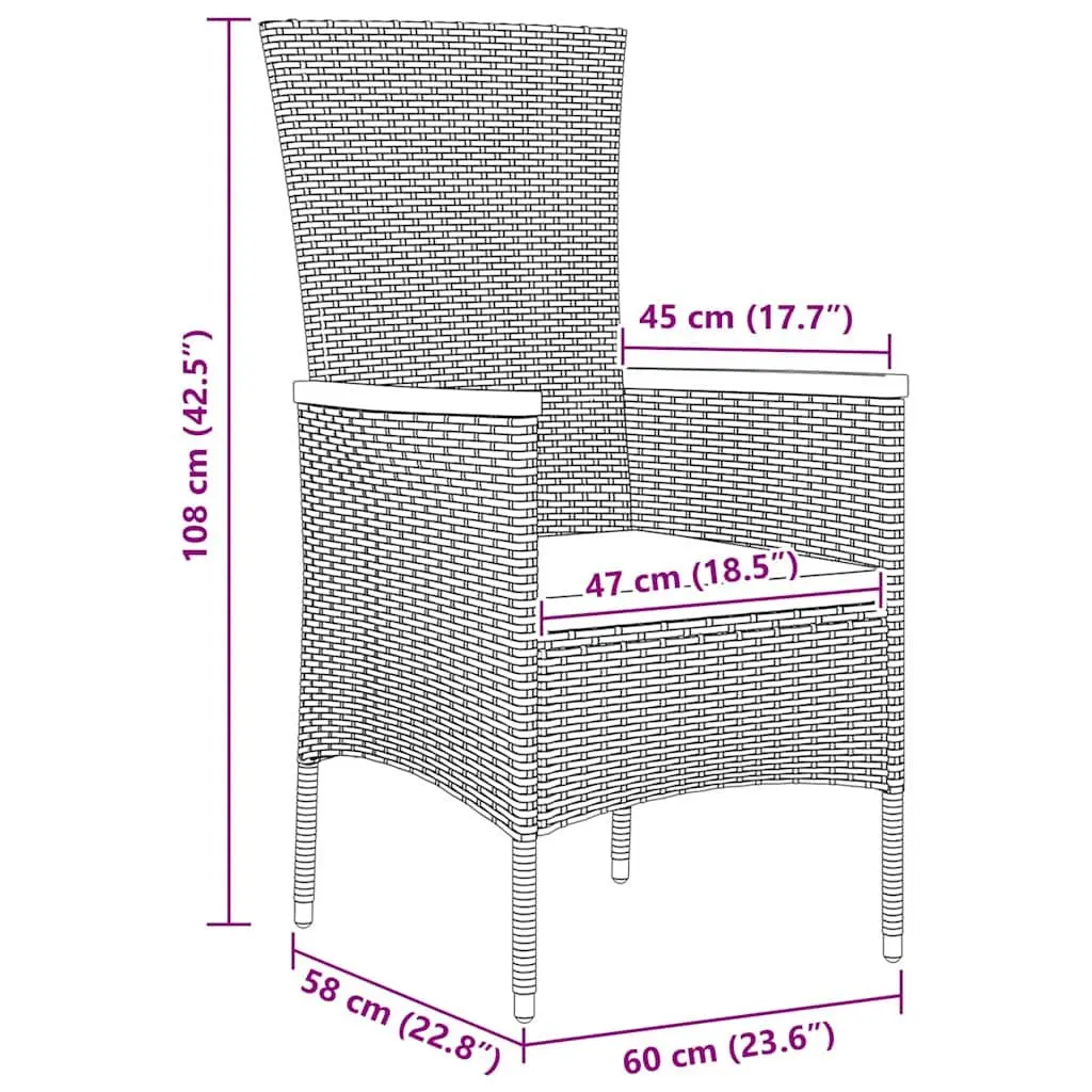 Garden Dining Set Black Steel Frame Glass Table 3 Pieces