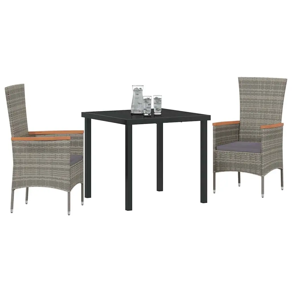 3 Piece Grey Outdoor Dining Set with Glass Top