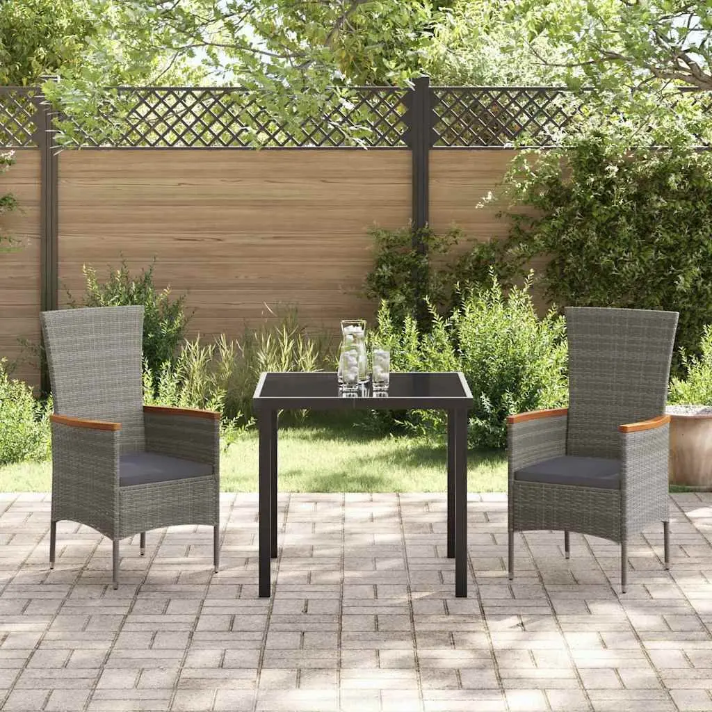 3 Piece Grey Outdoor Dining Set with Glass Top