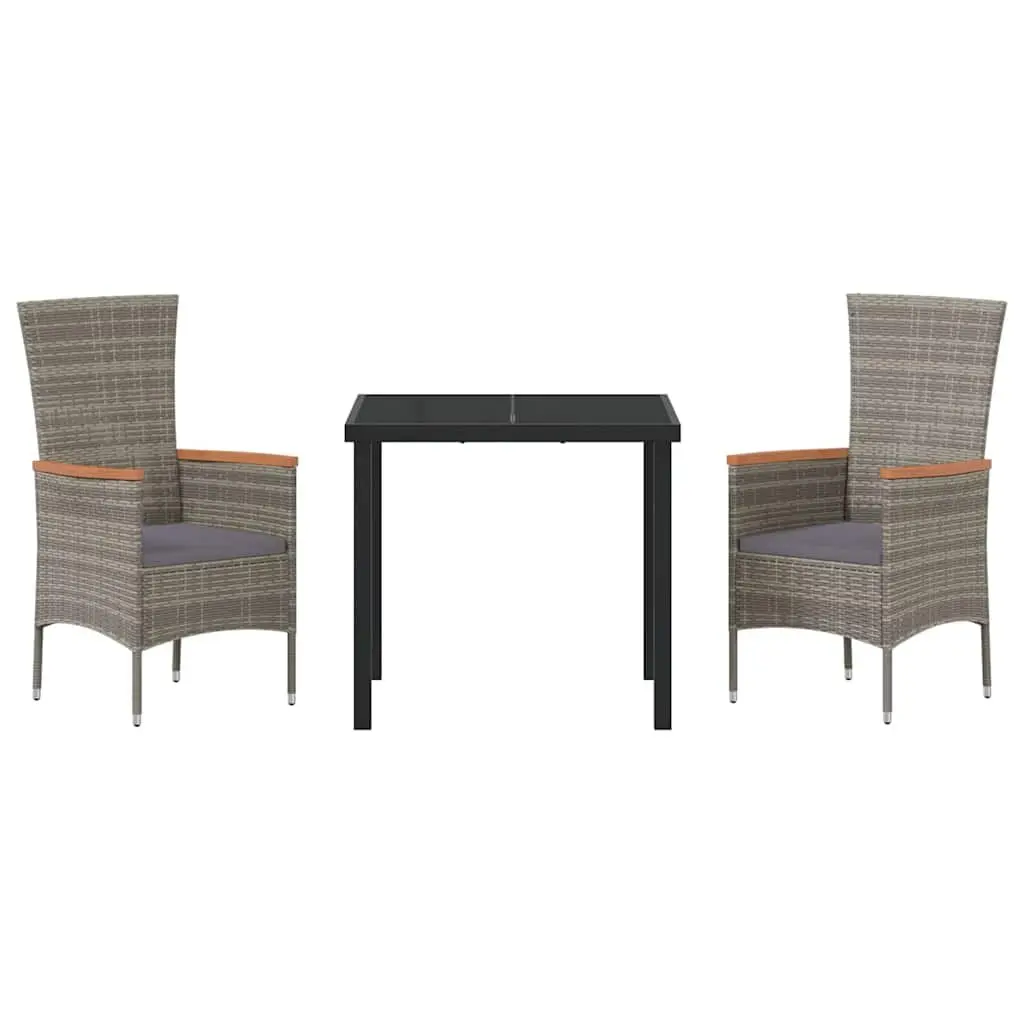 3 Piece Grey Outdoor Dining Set with Glass Top