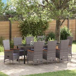 Durable 9 Piece Garden Dining Set in Grey