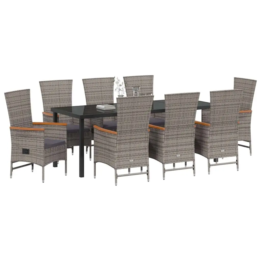 9 Piece Garden Dining Set in Grey