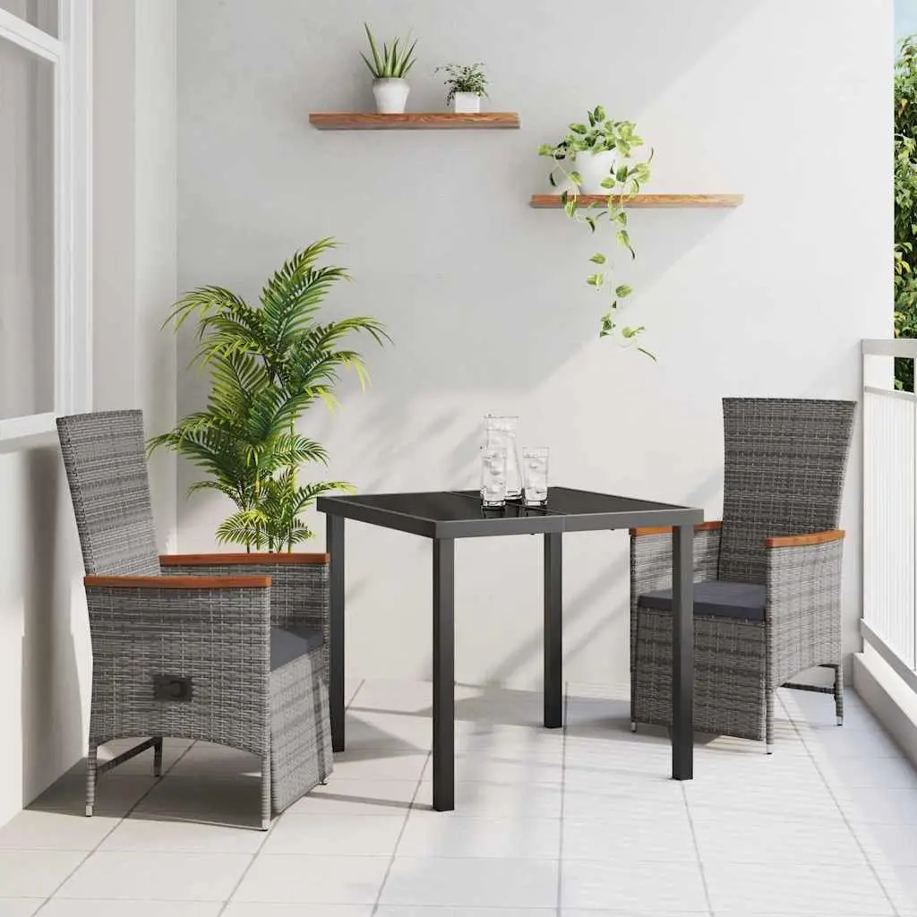 3-Piece Grey Poly Rattan Garden Dining Set