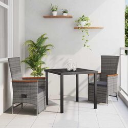 Stylish 3-Piece Grey Poly Rattan Garden Dining Set