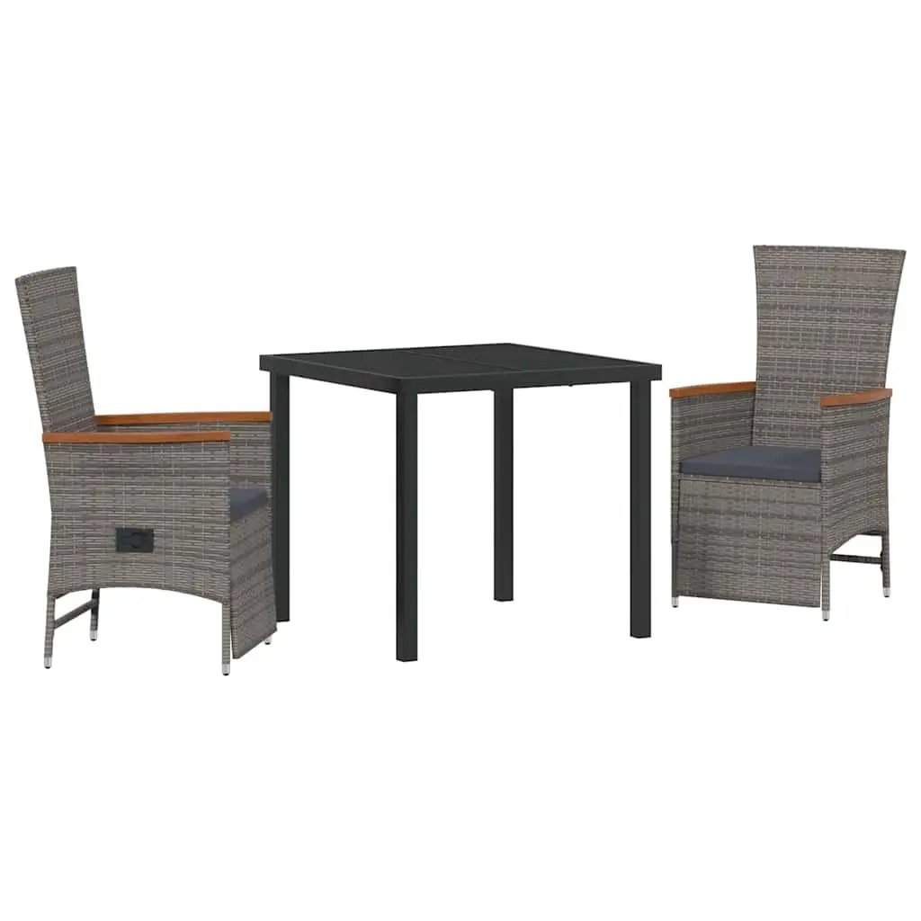 3-Piece Grey Poly Rattan Garden Dining Set