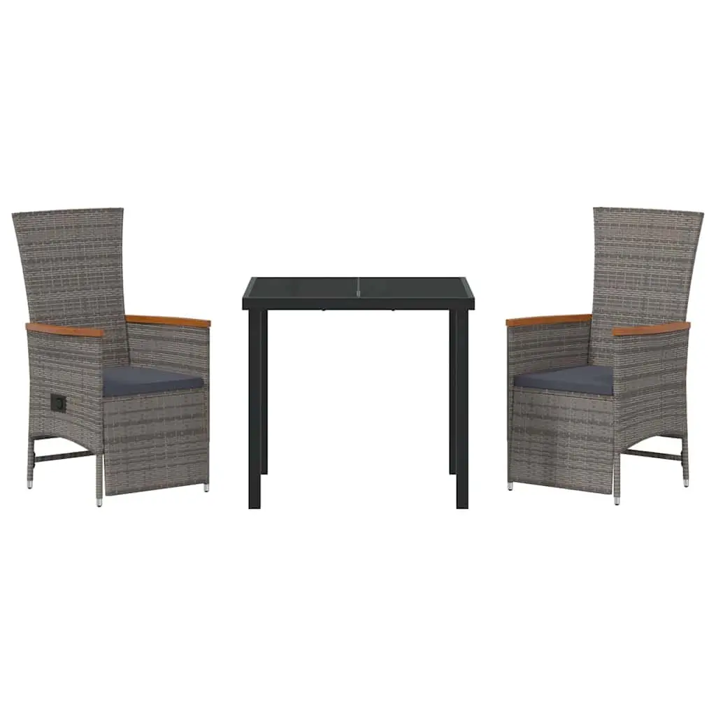 3-Piece Grey Poly Rattan Garden Dining Set