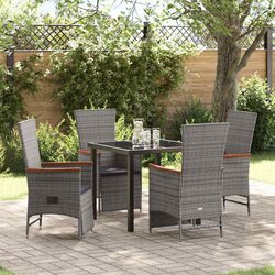 Stylish 5-Piece Grey Rattan Garden Dining Set with Cushions