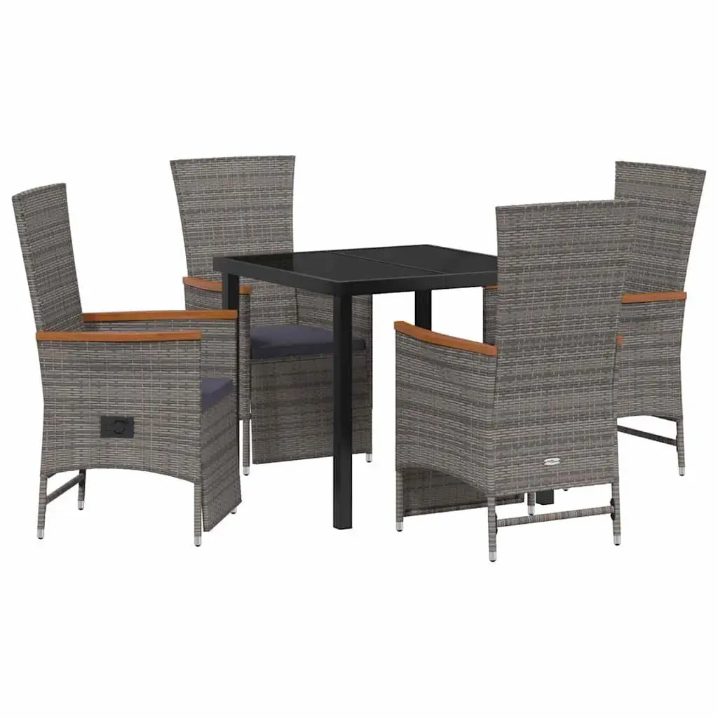 Garden Dining Set Poly Rattan 5 Pieces Grey Outdoor Furniture with Cushions