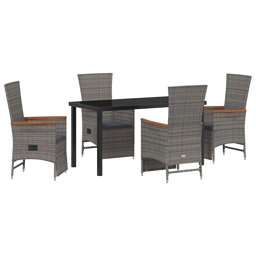 5 Piece Grey Poly Rattan Garden Dining Set