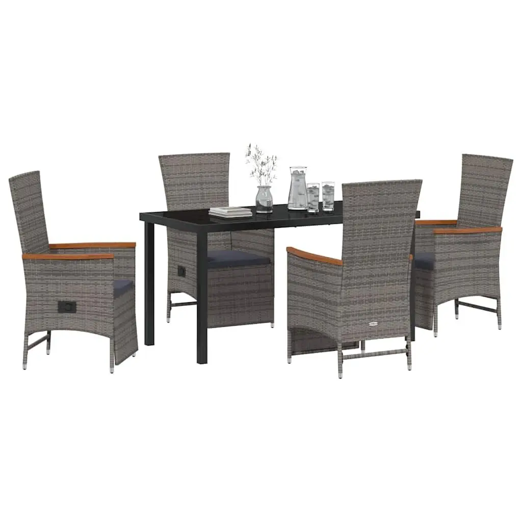 5 Piece Grey Poly Rattan Garden Dining Set