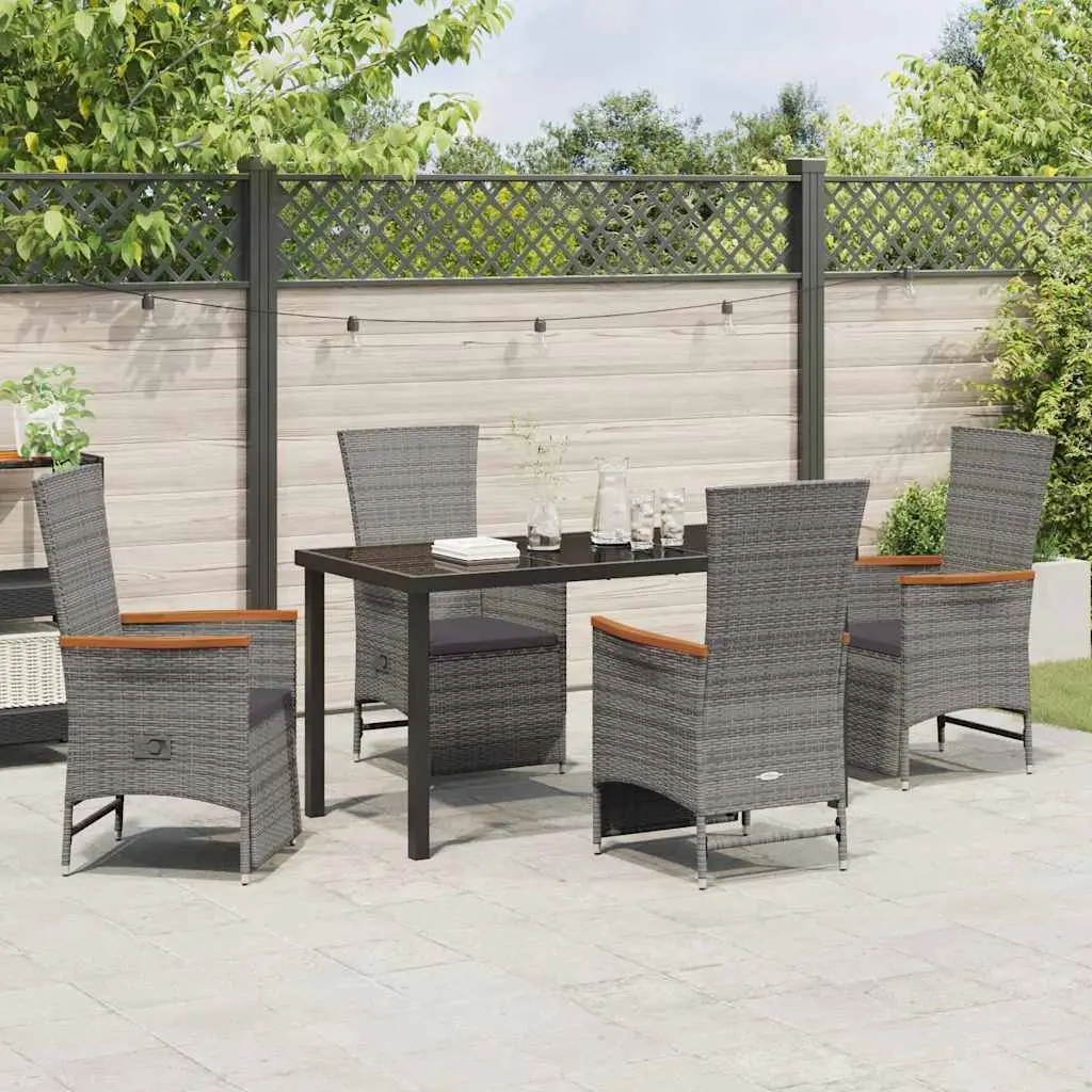 5 Piece Grey Poly Rattan Garden Dining Set
