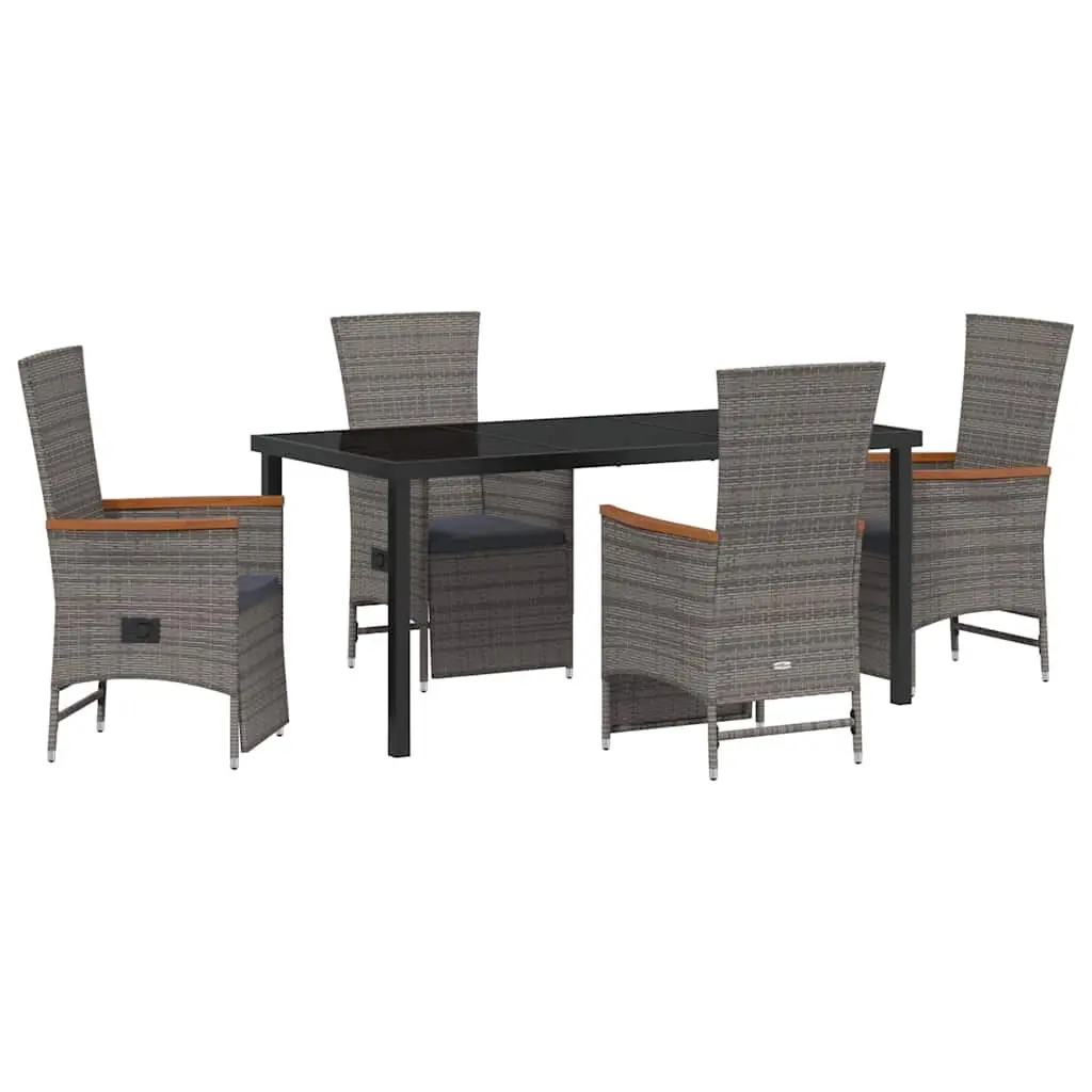 5 Piece Garden Dining Set in Grey Poly Rattan