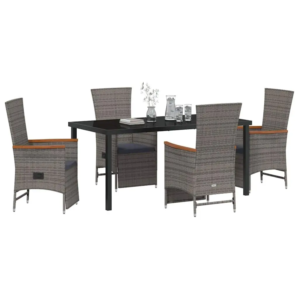5 Piece Garden Dining Set in Grey Poly Rattan