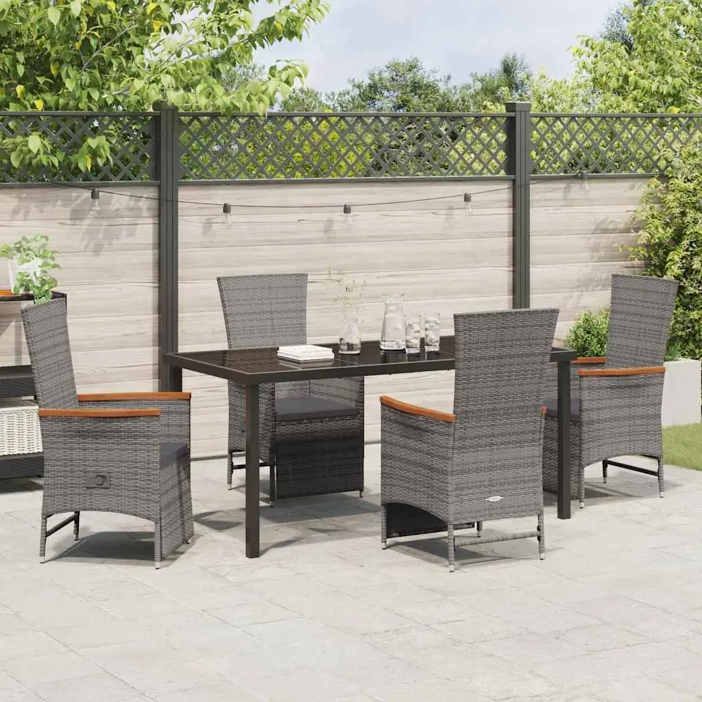 5 Piece Garden Dining Set in Grey Poly Rattan