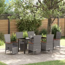 7-Piece Grey Poly Rattan Garden Dining Set with Cushions