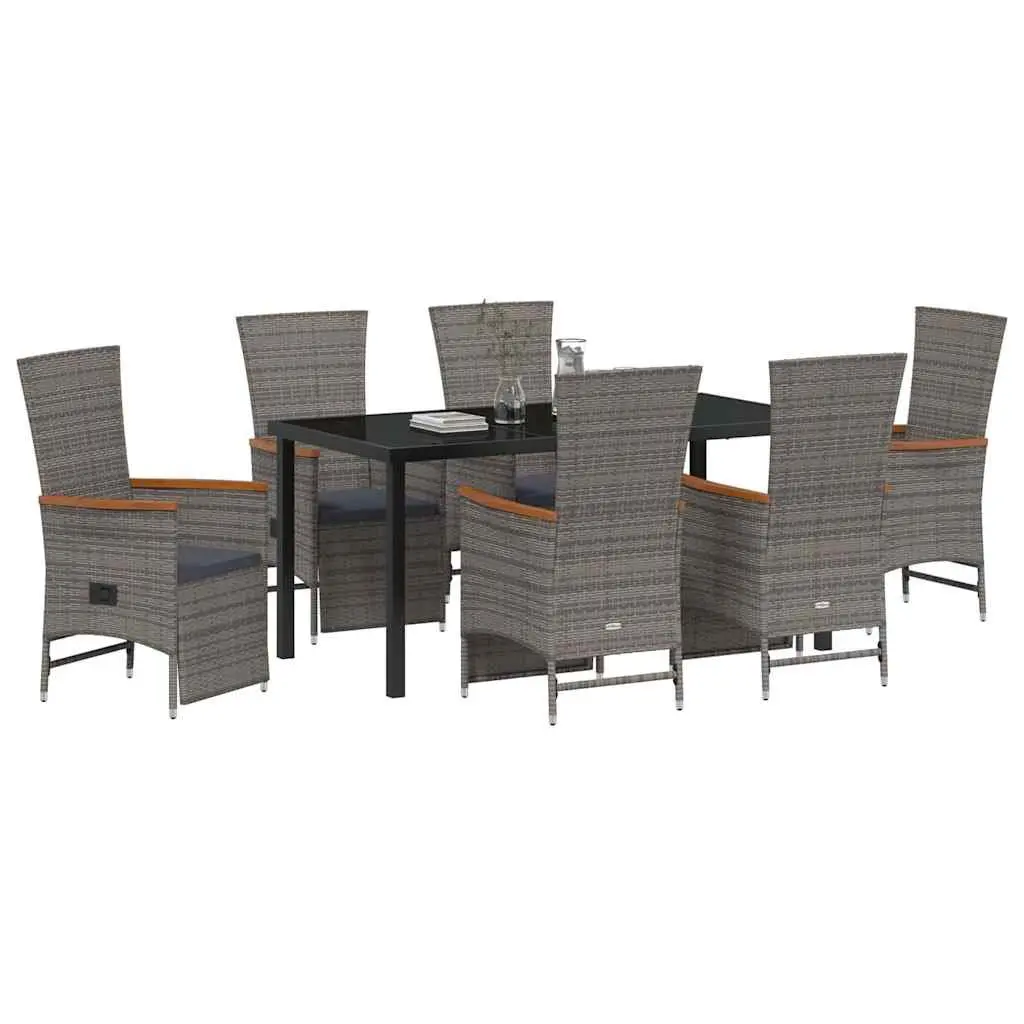 Garden Dining Set Poly Rattan 7 Piece Grey Outdoor Furniture with Cushions