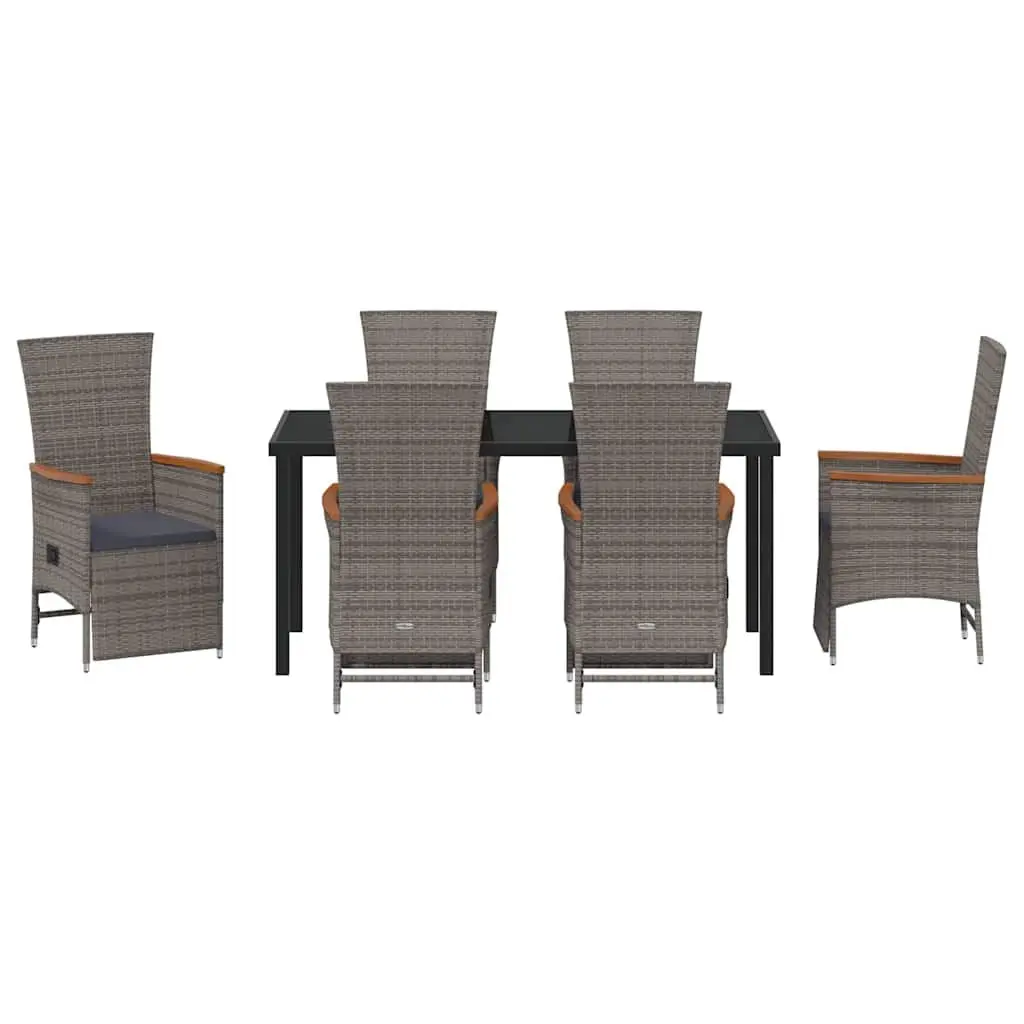 Garden Dining Set Poly Rattan 7 Piece Grey Outdoor Furniture with Cushions