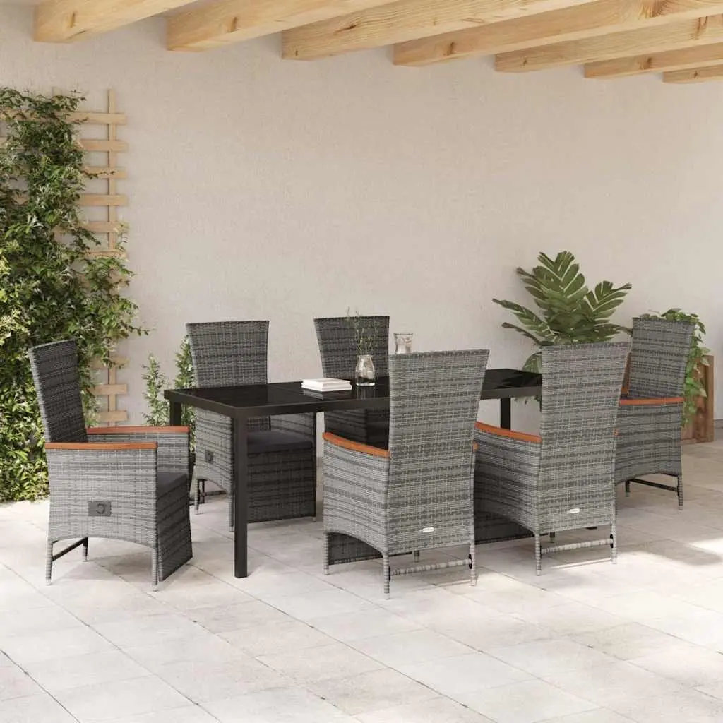 7-Piece Garden Dining Set in Grey Poly Rattan