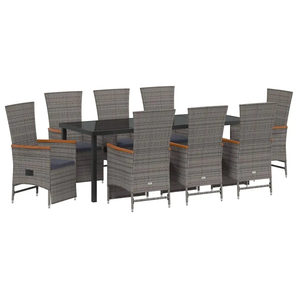 9 Piece Outdoor Dining Set in Grey Poly Rattan
