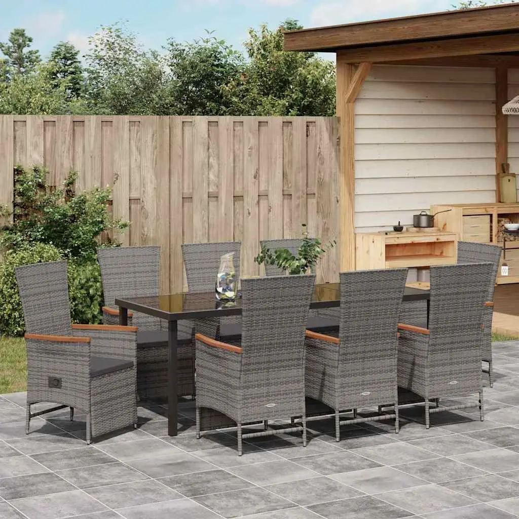 9 Piece Outdoor Dining Set in Grey Poly Rattan