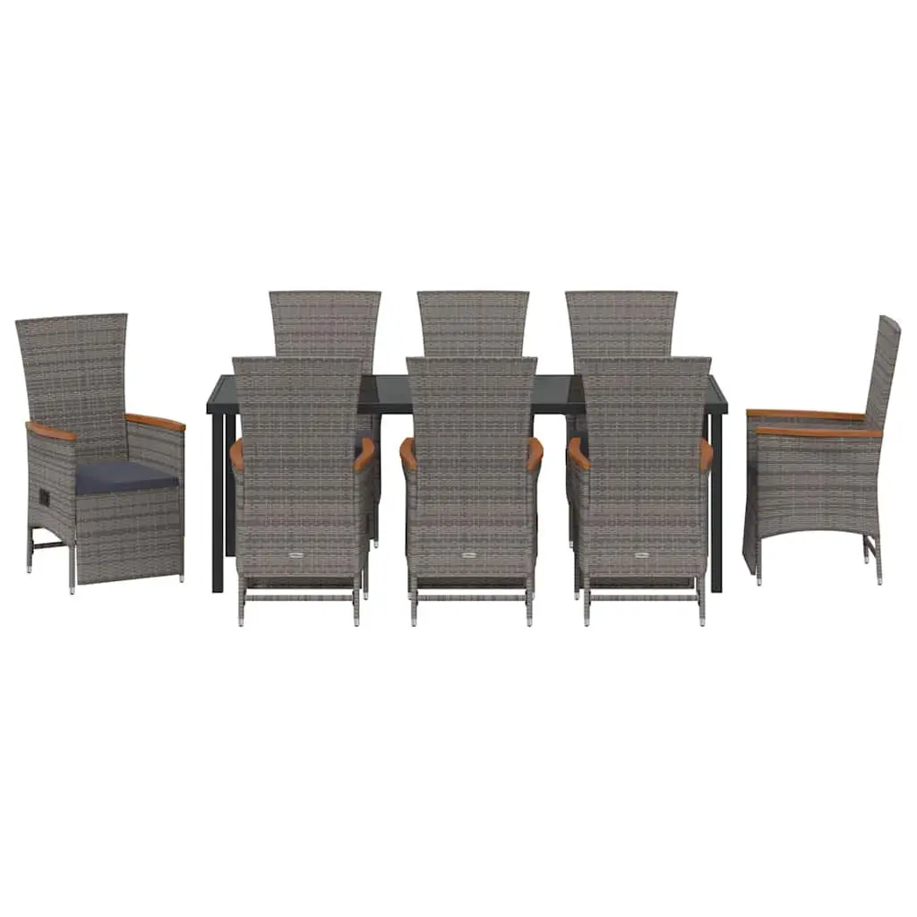 9 Piece Outdoor Dining Set in Grey Poly Rattan