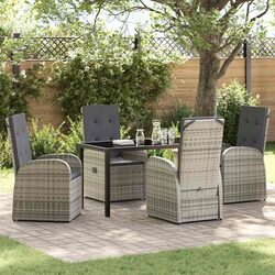 Stylish Grey Poly Rattan 5-Piece Garden Dining Set