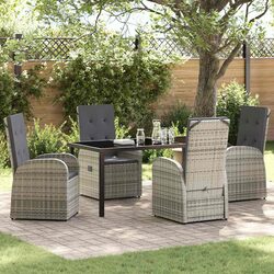 5 Piece Grey Garden Dining Set with Poly Rattan Chairs