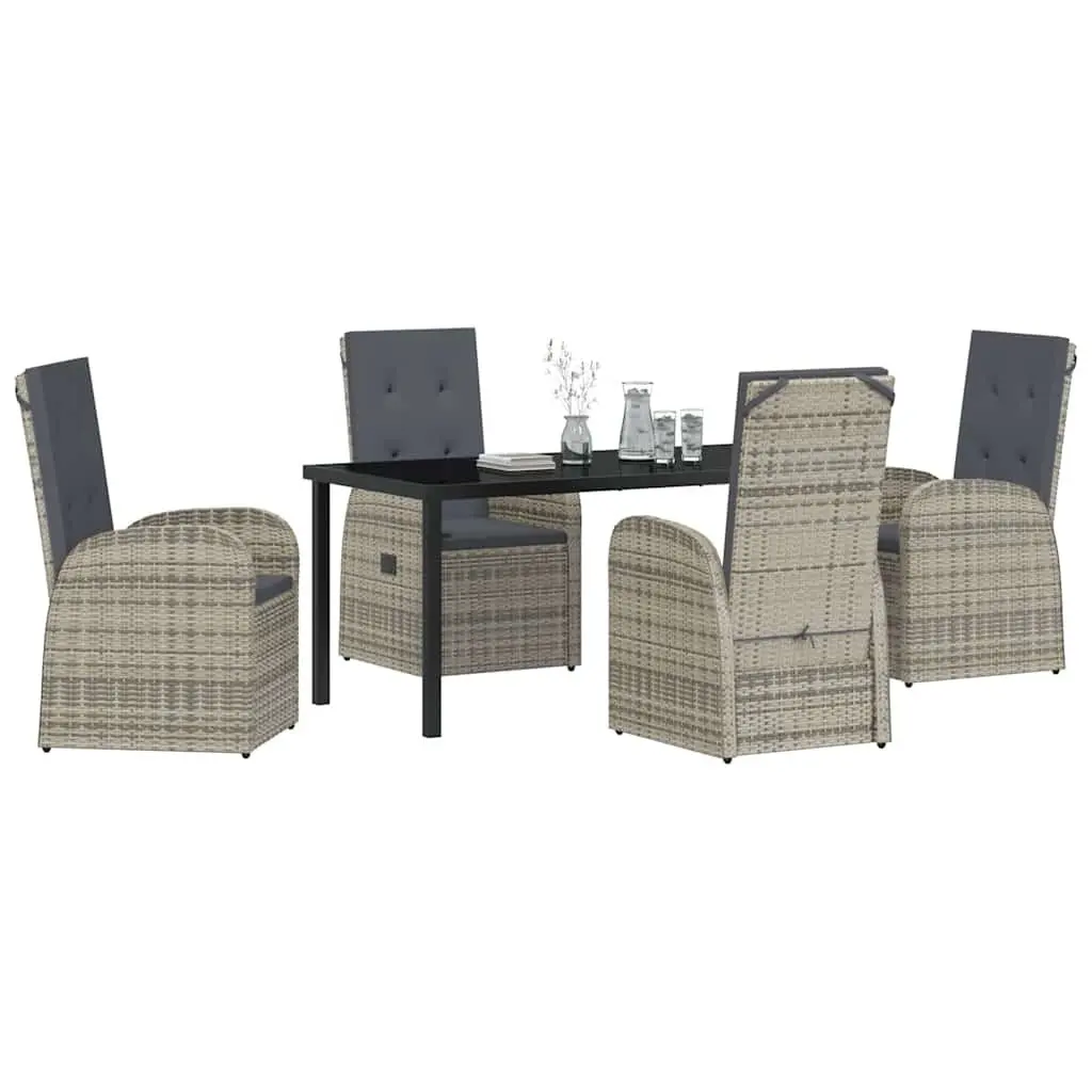5 Piece Grey Garden Dining Set with Poly Rattan Chairs