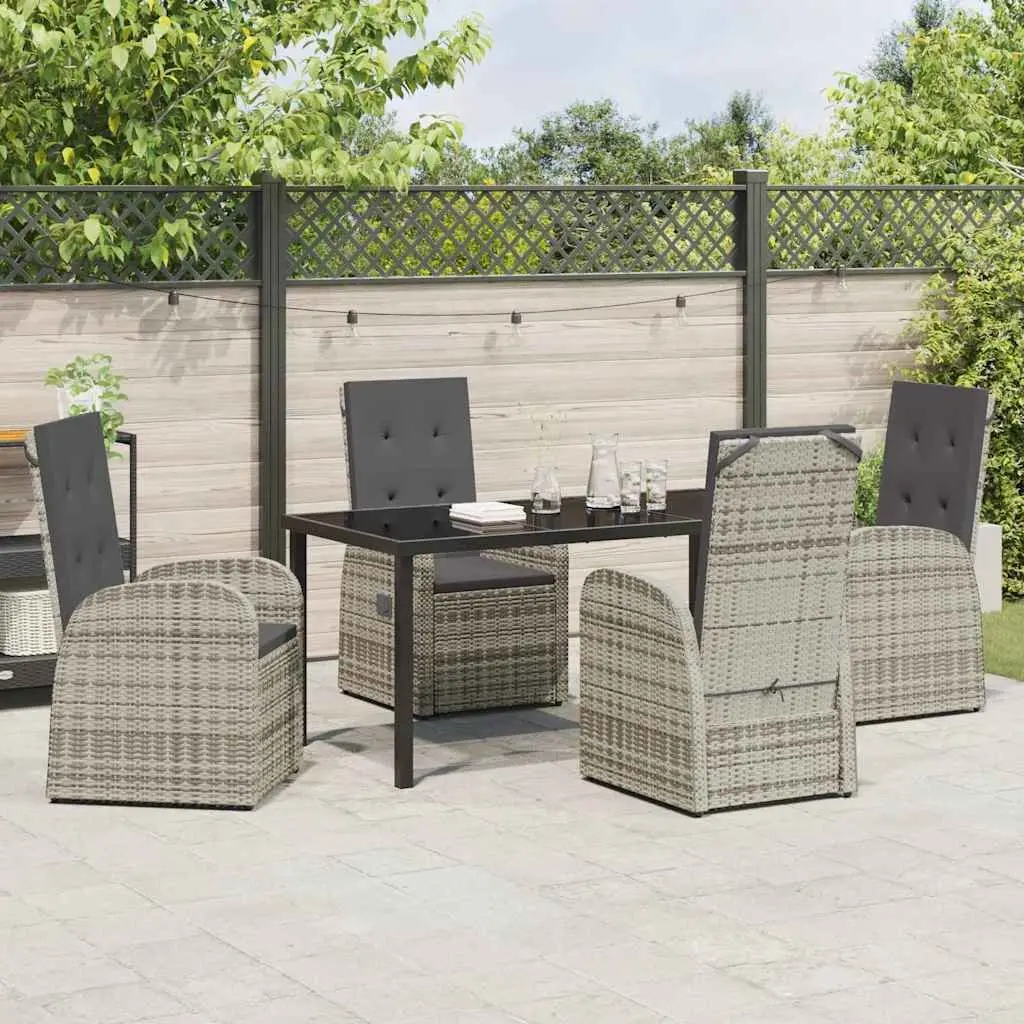 5 Piece Grey Garden Dining Set with Poly Rattan Chairs