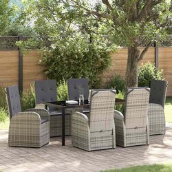 Grey Poly Rattan 7-Piece Garden Dining Set with Cushions