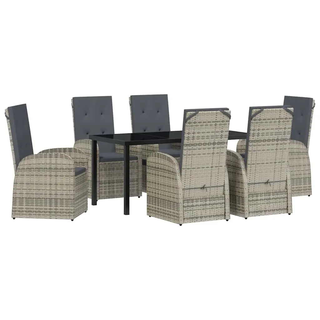 Grey Poly Rattan 7-Piece Garden Dining Set with Cushions