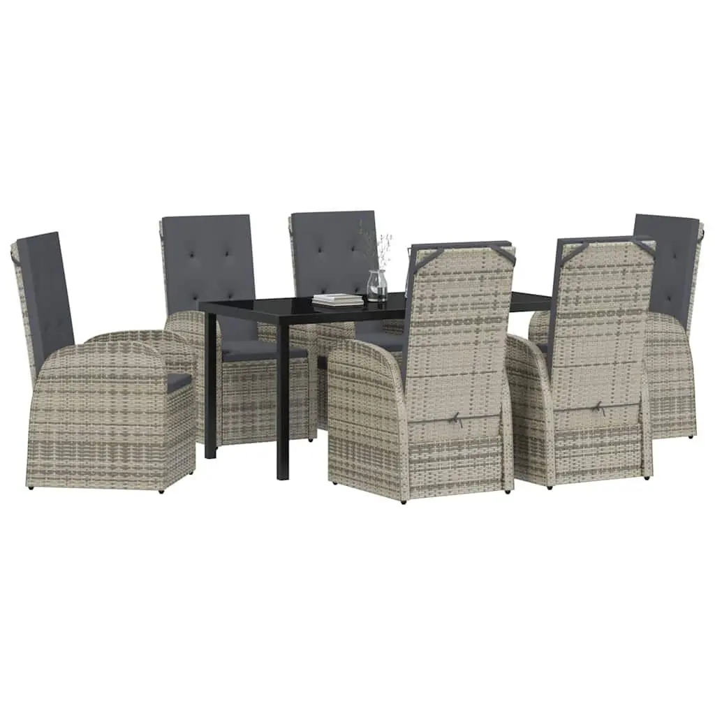 Grey Poly Rattan 7-Piece Garden Dining Set with Cushions