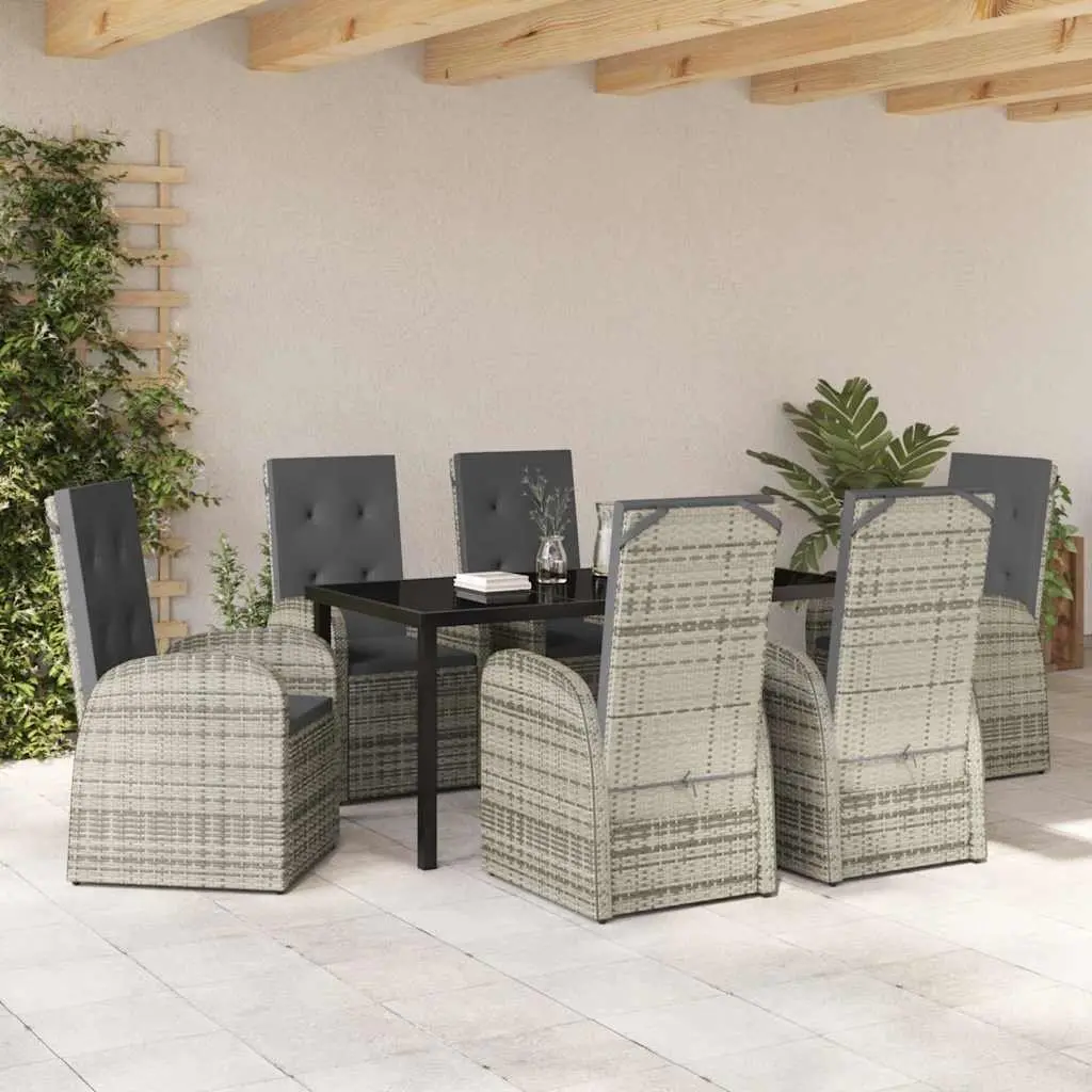 Grey Poly Rattan 7-Piece Garden Dining Set with Cushions