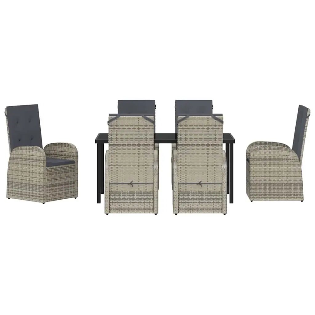 Grey Poly Rattan 7-Piece Garden Dining Set with Cushions