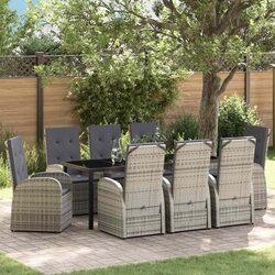 Premium 9-Piece Grey Poly Rattan Garden Dining Set