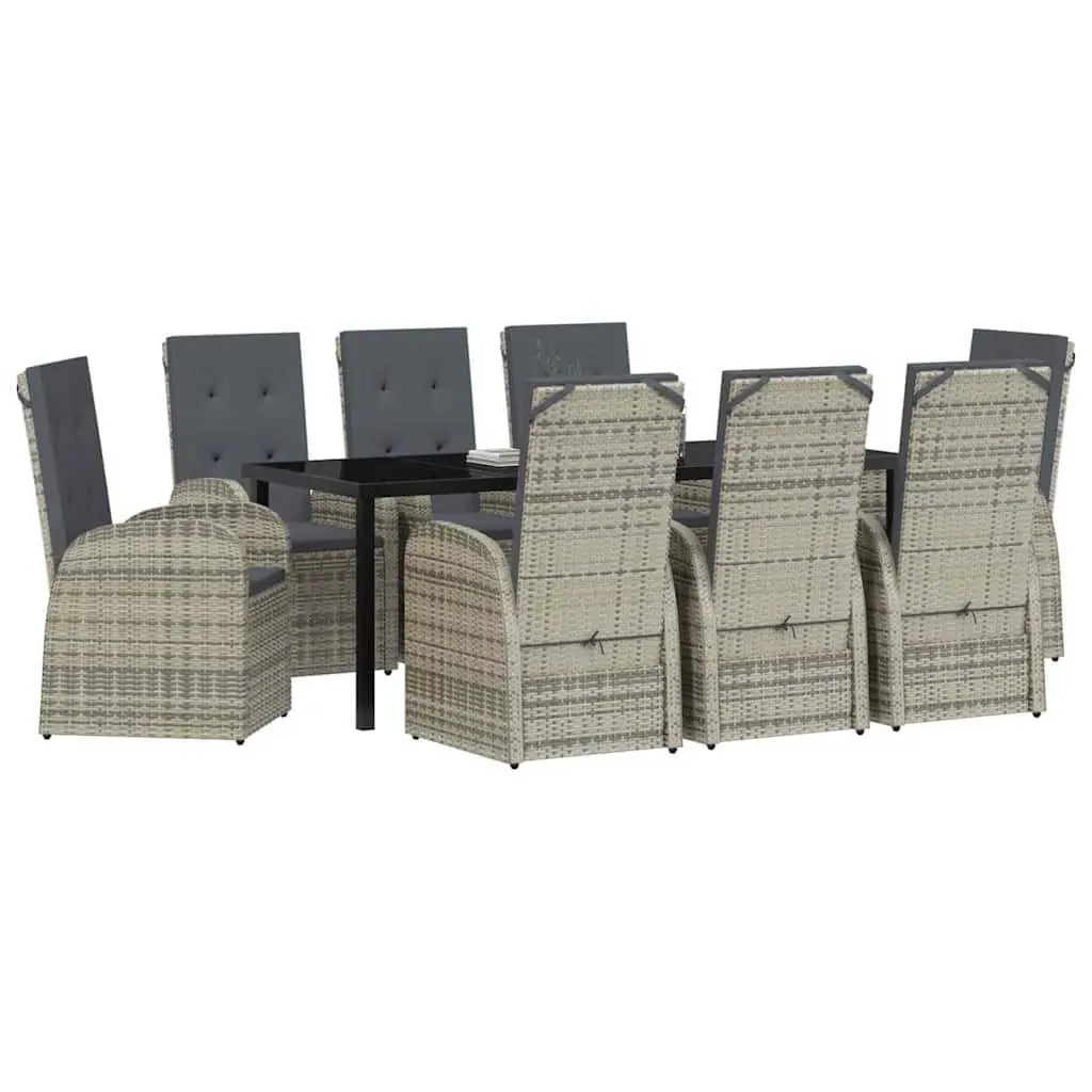 9-Piece Grey Poly Rattan Garden Dining Set