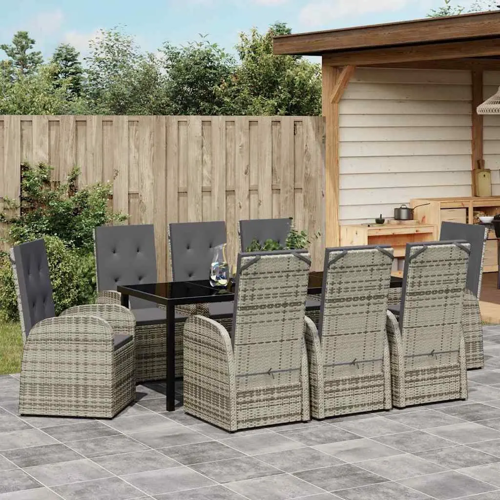 9-Piece Grey Poly Rattan Garden Dining Set