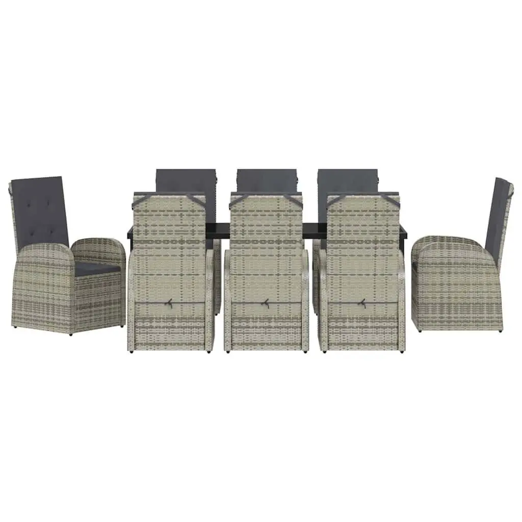 9-Piece Grey Poly Rattan Garden Dining Set