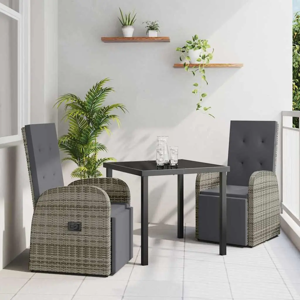 Outdoor Garden Dining Set 3 Pieces Grey Poly Rattan Patio Furniture with